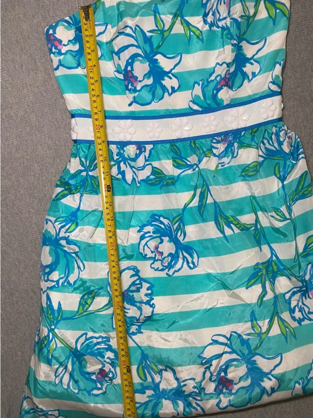 Lilly Pulitzer Strapless Langley Dress Shorely Blue Tossing The Line 8 Floral - Picture 9 of 12